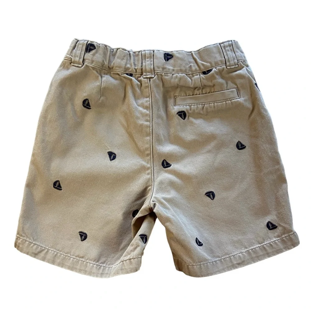 Gymboree Cotton Khaki Shorts Tan Blue Sailboat Embroidery Adjustable Waist 5T